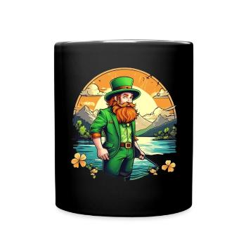 St. Patrick's Day Kleeblatt Angeln - Tasse einfarbig - Schwarz - Vorne