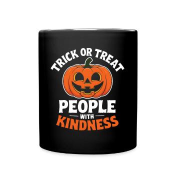 Treat People with Kindness! Pumpkin Halloween - Full Colour Mug - black - Front