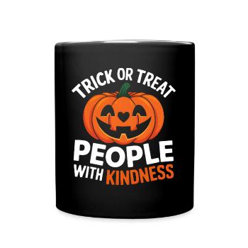 Treat People with Kindness! Pumpkin Halloween - Full Colour Mug - black - Front