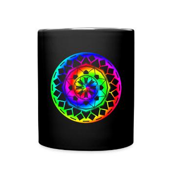 Bunte Regenbogen Mandalas & Sixties Flower Power - Tasse einfarbig - Schwarz - Vorne