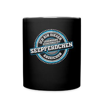 Seepferdchen Abzeichen Prüfung bestanden Geschenk - Tasse einfarbig - Schwarz - Vorne