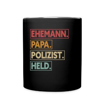 Ehemann Papa Polizist Held - Tasse einfarbig - Schwarz - Vorne