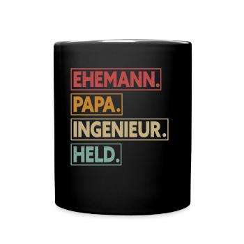 Ehemann Papa Ingenieur Held - Tasse einfarbig - Schwarz - Vorne