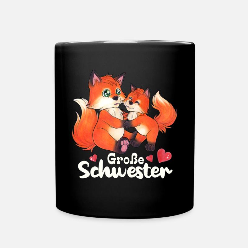 Große Schwester Niedlicher Fuchs Geschwister Paar - Tasse einfarbig - Schwarz