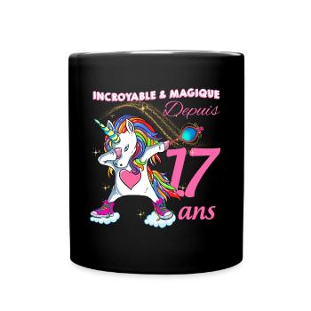Anniversaire 17 ans Humour Licorne dab Magique - Mug uni - noir - Devant