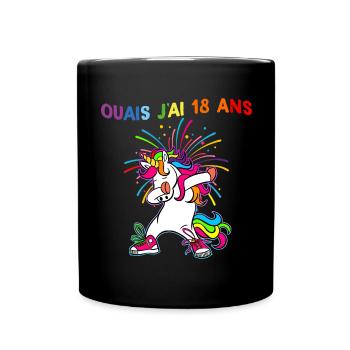 Licorne Ouais J'Ai 18 Ans Humour Anniversaire 18 - Mug uni - noir - Devant