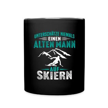 alten mann auf skiern skifahren - Tasse einfarbig - Schwarz - Vorne