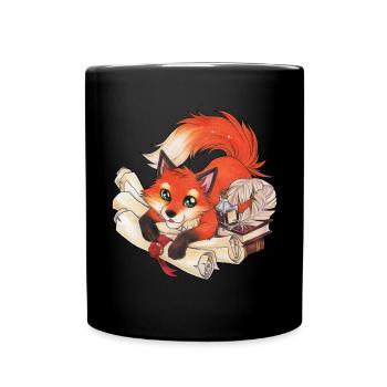 Fuchs mit Büchern und Schriftrollen, Tinte Lesen - Tasse einfarbig - Schwarz - Vorne
