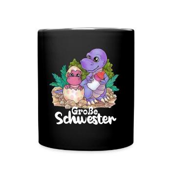 Große Schwester Niedlicher Dino Geschwister Paar - Tasse einfarbig - Schwarz - Vorne