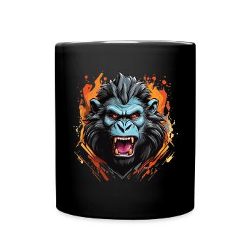 wütender Pavian mit langen Zähnen - Tasse einfarbig - Schwarz - Vorne
