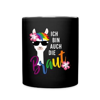LGBT Braut Lama Junggesellinnenabschied JGA Blume - Tasse einfarbig - Schwarz - Vorne