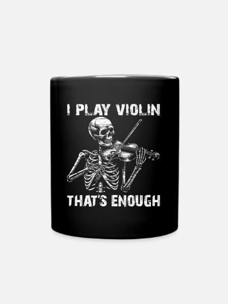 Skull Skelett mit Geige und Geigenspruch - Tasse einfarbig - Schwarz