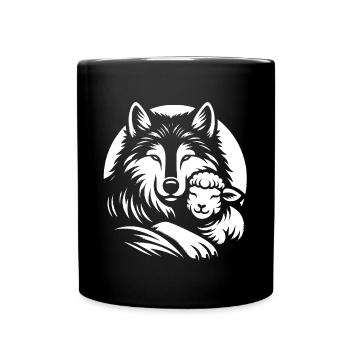 Wolf and lamb, we can all be friends - Full Colour Mug - black - Front