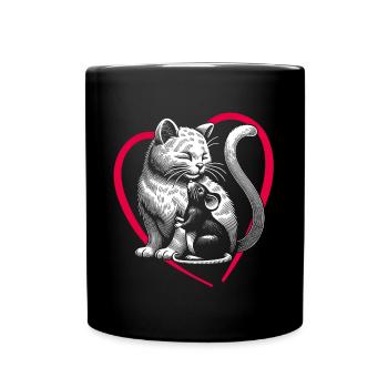 Le chat et la souris et l’amitié la paix et l’amour - Mug uni - noir - Devant