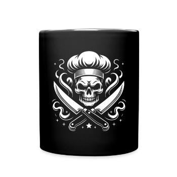 Skull mit Kochmütze und gekreuzten Küchenmessern - Tasse einfarbig - Schwarz - Vorne