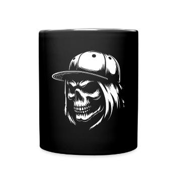 Cool skull with long hair and baseball cap - Full Colour Mug - black - Front