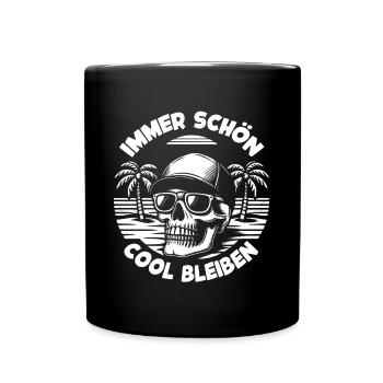 Skull mit Basecap Sonnenbrille am Strand - Tasse einfarbig - Schwarz - Vorne
