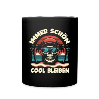 Skull mit Basecap Sonnenbrille am Strand - Tasse einfarbig - Schwarz - Vorne