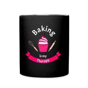 Baking is my therapy Geschenkidee Bäcker Backen - Tasse einfarbig - Schwarz - Vorne
