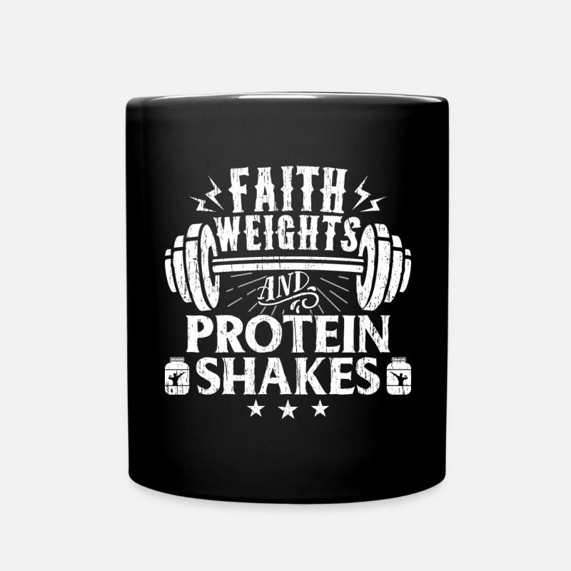Faith Weights Christian Gym Humor Exercise Workout - Full Colour Mug - black
