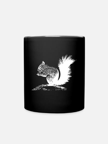 Drolliges Eichhörnchen mit einer Nuss - Tasse einfarbig - Schwarz