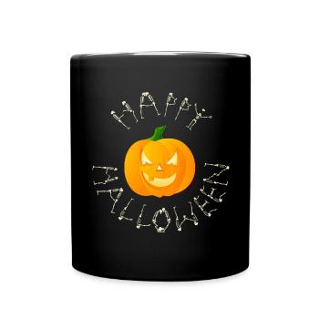 happy halloween aus skeletten mit kürbis - Tasse einfarbig - Schwarz - Vorne