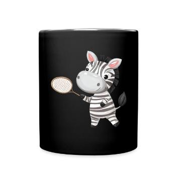 Zebra spielt Tennis und Badminton, Sportliches Tie - Tasse einfarbig - Schwarz - Vorne