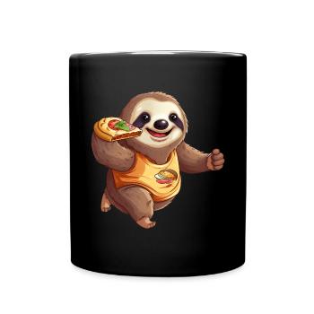 Sloth Marathon Runner, Pizza and Burgers, Fast - Full Colour Mug - black - Front