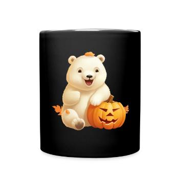 Halloween polar bear with pumpkin - Full Colour Mug - black - Front