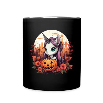 Halloween unicorn with pumpkin in autumn - Full Colour Mug - black - Front