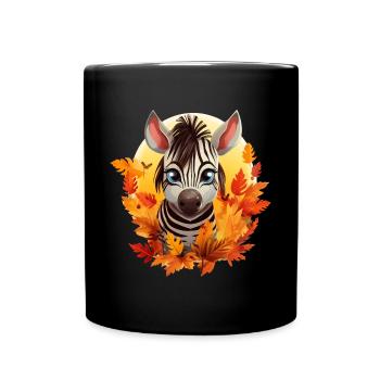 Zebra im Herbst: Laub & Sonnenuntergang - Tasse einfarbig - Schwarz - Vorne