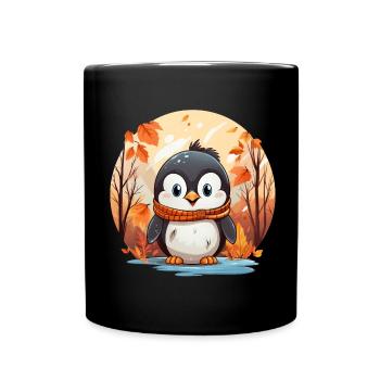 Pinguin Herbstlaub Winter Wintereinbruch - Tasse einfarbig - Schwarz - Vorne
