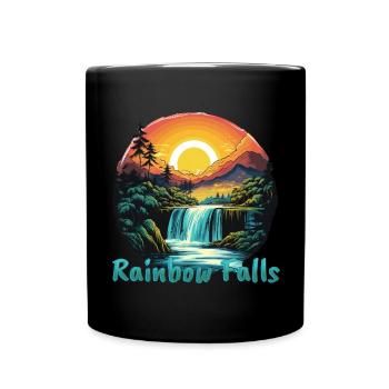 Hawaii Rainbow Falls Sonnenuntergang Design - Tasse einfarbig - Schwarz - Vorne