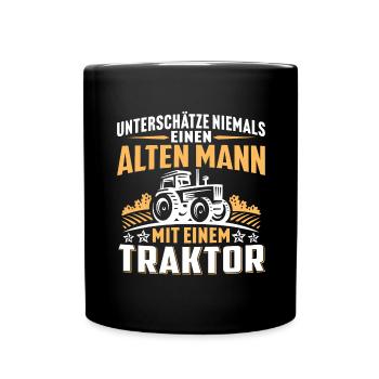 Alten mann mit einem traktor - Tasse einfarbig - Schwarz - Vorne