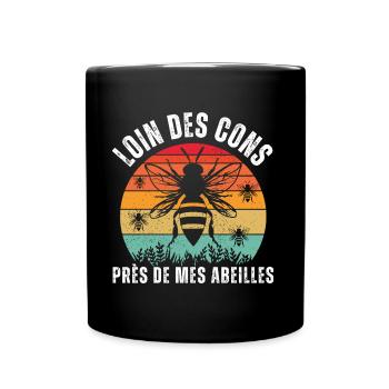 Loin des cons près de mes abeilles apiculteur - Mug uni - noir - Devant