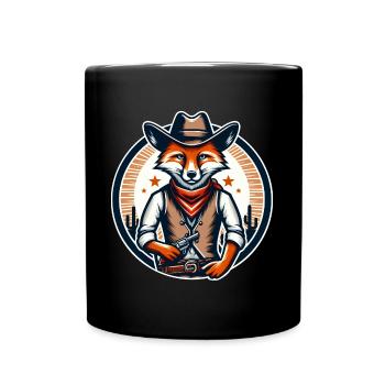 Cowboy Fox Western Rodeo Cowboyhut und Bandana - Tasse einfarbig - Schwarz - Vorne