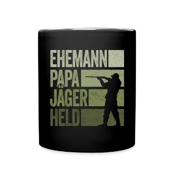 Ehemann Papa Jäger Held Rotwild Jagd Jagen Lustig - Tasse einfarbig - Schwarz - Vorne