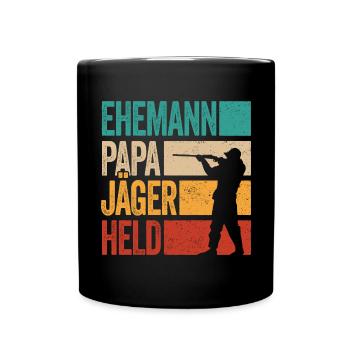 Ehemann Papa Jäger Held Rotwild Jagd Jagen Lustig - Tasse einfarbig - Schwarz - Vorne