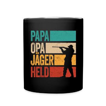 Papa Opa Jäger Held Rotwild Jagd Jagen Lustig - Tasse einfarbig - Schwarz - Vorne