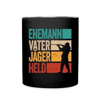 Ehemann Vater Jäger Held Rotwild Jagd Jagen Lustig - Tasse einfarbig - Schwarz - Vorne