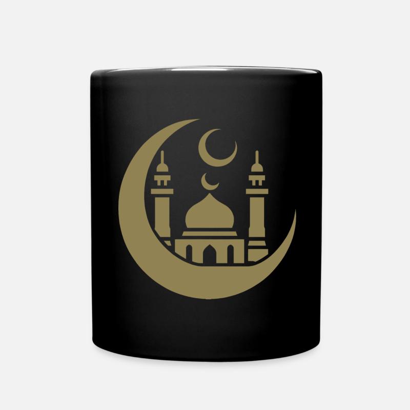 Silhouette de mosquée avec croissant de lune : Art islamique - Mug uni - noir