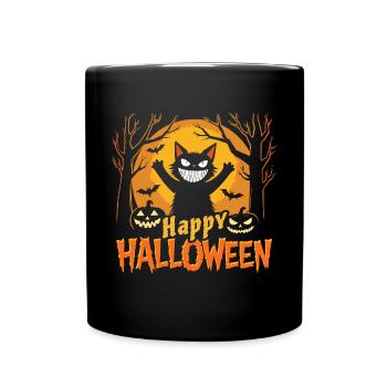 Happy Halloween Cat - Creepy Grin - Full Colour Mug - black - Front