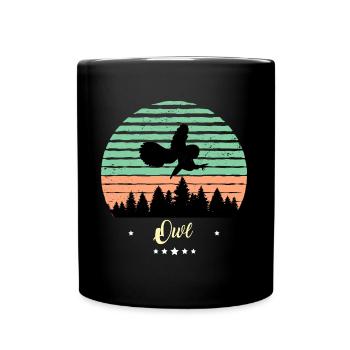hibou oiseau Vintage rétro animaux coucher de soleil - Mug uni - noir - Devant