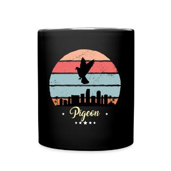Colombe oiseau Vintage Rétro Animaux Coucher de soleil - Mug uni - noir - Devant