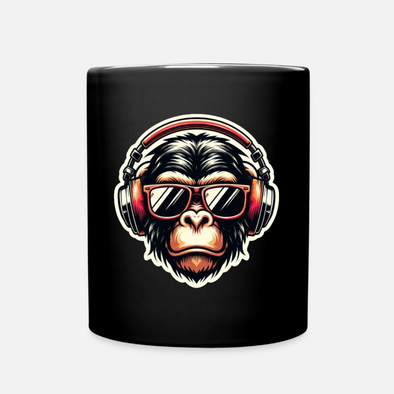 Affe Kopfhörer Brille - Tasse einfarbig - Schwarz
