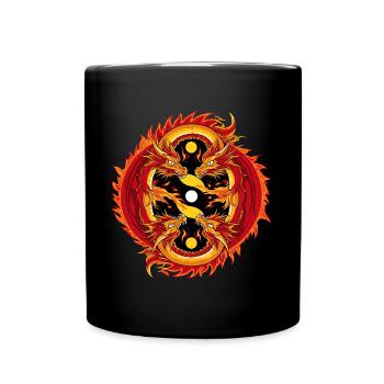 Four Dragons Under Fire - Japanese Design - Full Colour Mug - black - Front