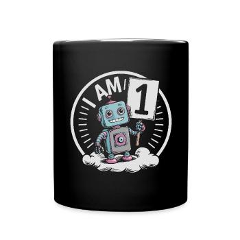 I'm 1 year first birthday with robot - Full Colour Mug - black - Front