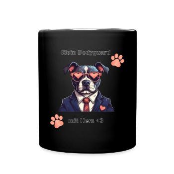 Pitbull Bodyguard mit Herz - Tasse einfarbig - Schwarz - Vorne