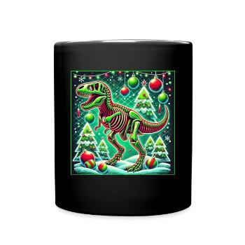 Dino Weihnachten T-Rex Weihnachtsbaum - Tasse einfarbig - Schwarz - Vorne