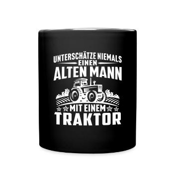 Alten mann mit einem traktor - Tasse einfarbig - Schwarz - Vorne